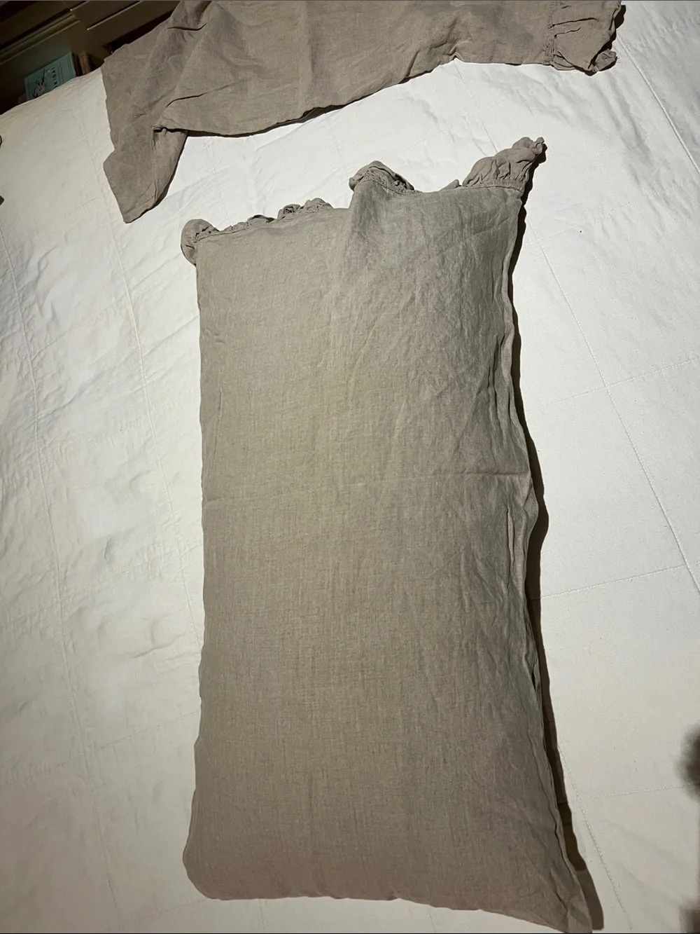 Natural Linen king Pillowcase Set - Soft Taupe with ruffled edge